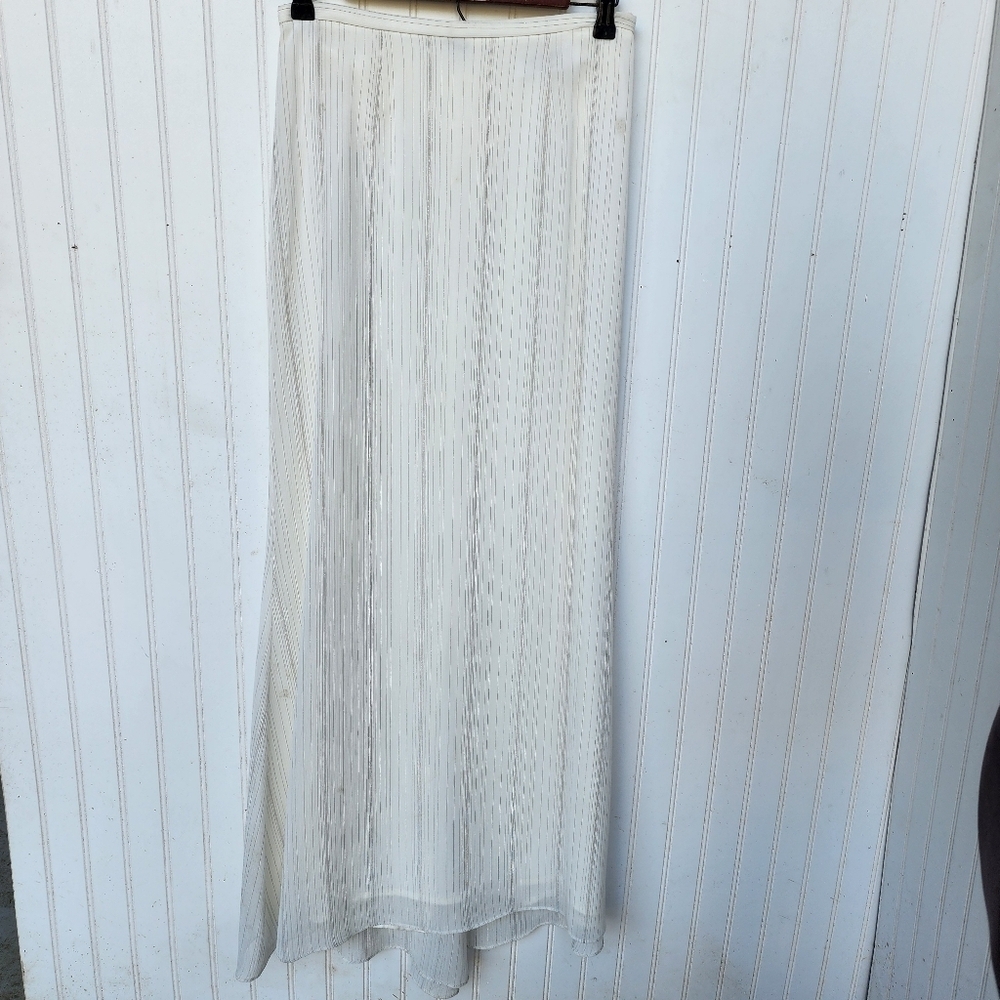 JR Nites Caliendo Womens Evening Skirt Maxi Ivory White Gold Stripe Long Sz 6